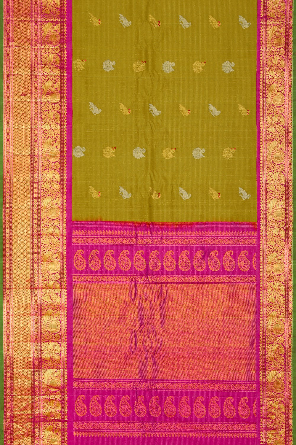 Image of Gadwal Silk Kattam Spring Green Saree