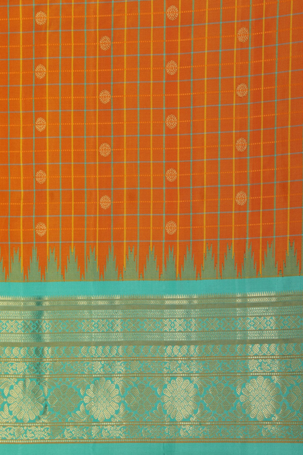 Image of Gadwal Silk Kattam Sunset Orange Saree