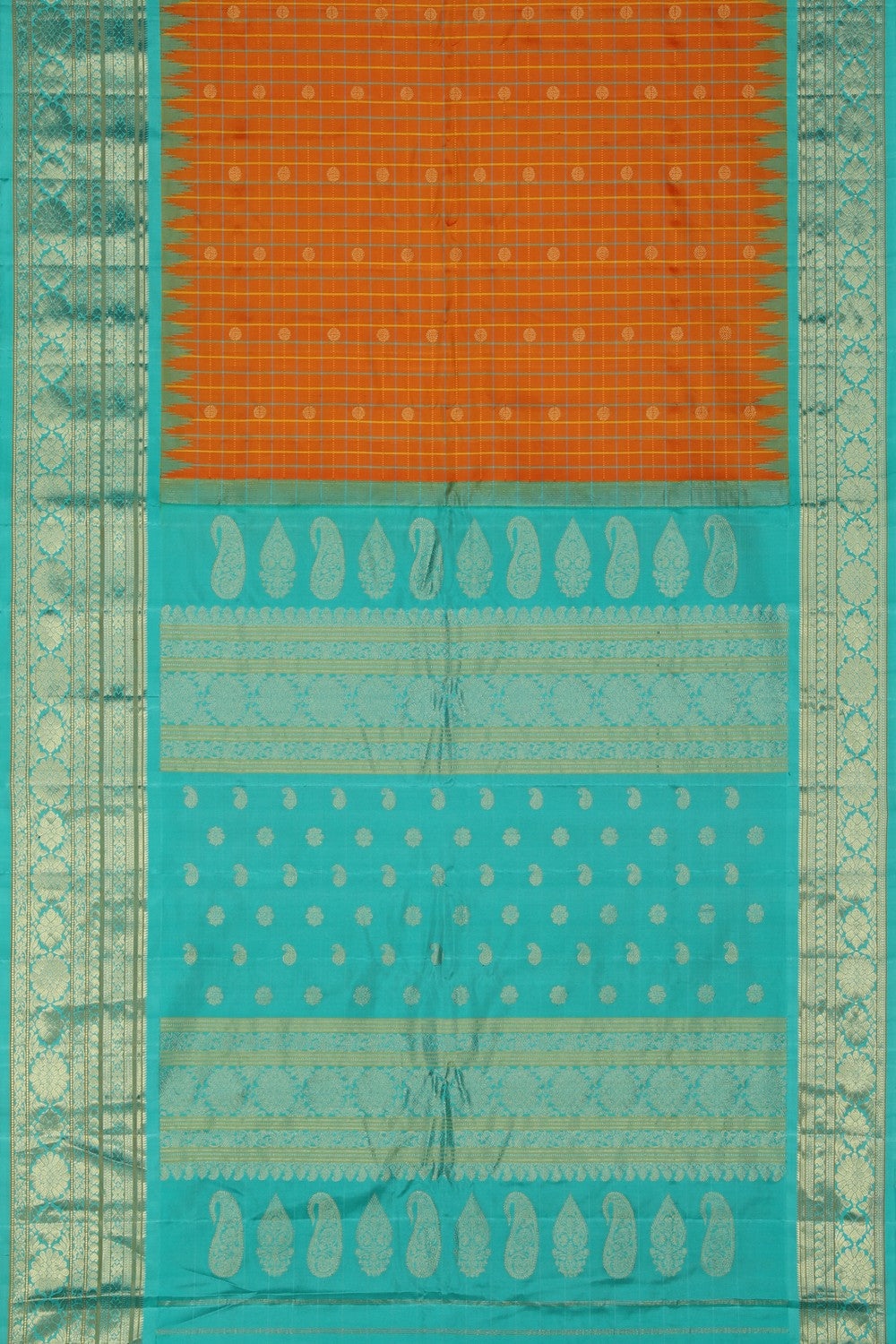 Image of Gadwal Silk Kattam Sunset Orange Saree