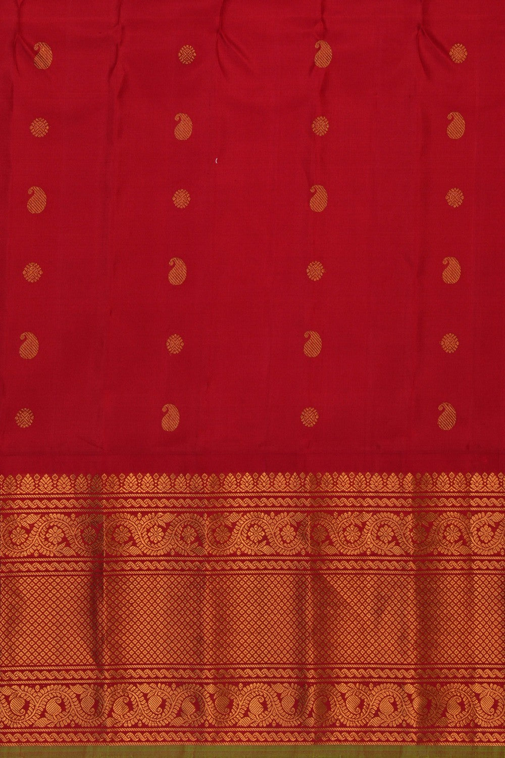 Image of Gadwal Silk Kattam Bottle-Green Saree