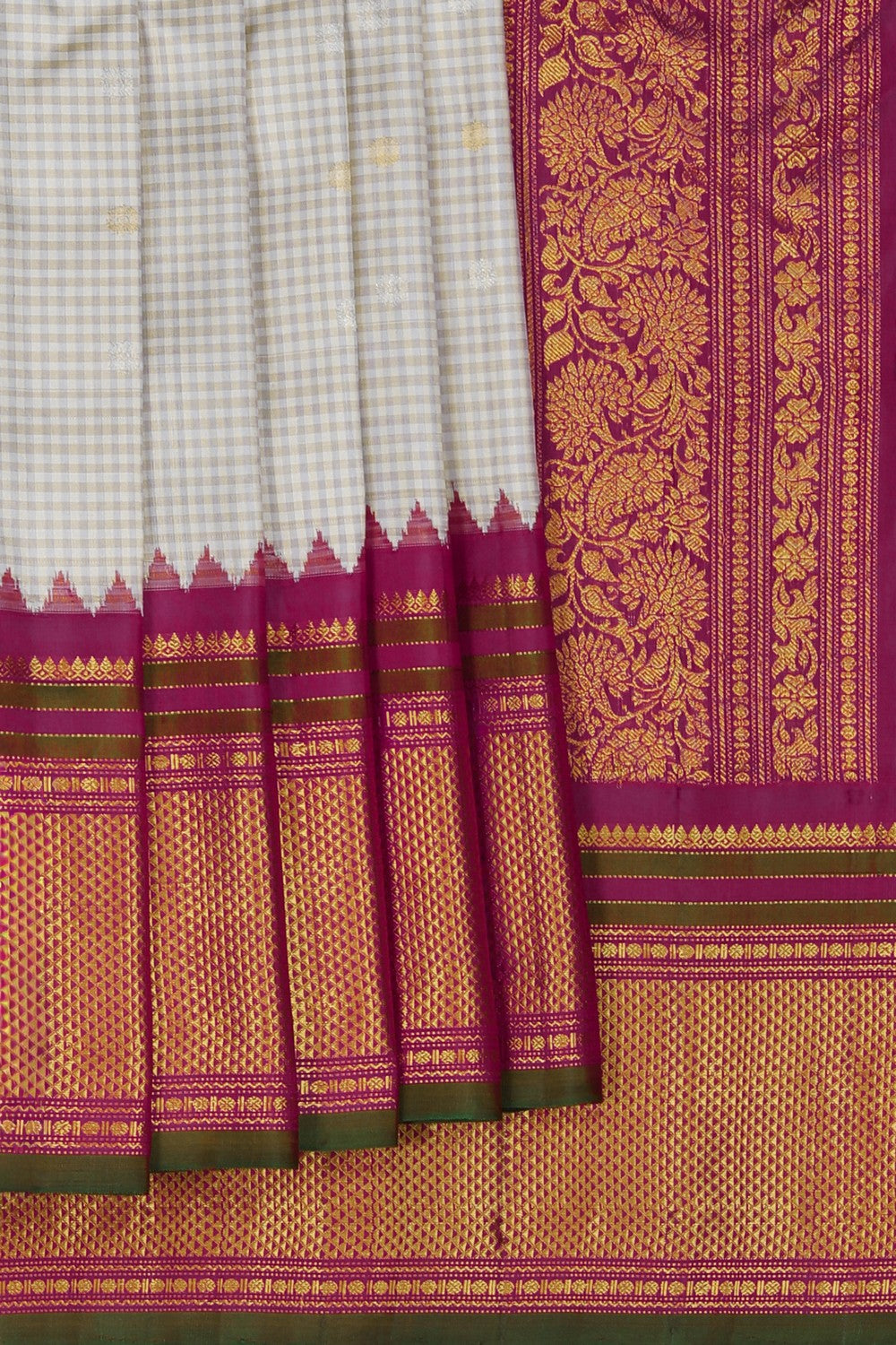 Image of Gadwal Silk Kattam Off-White Saree