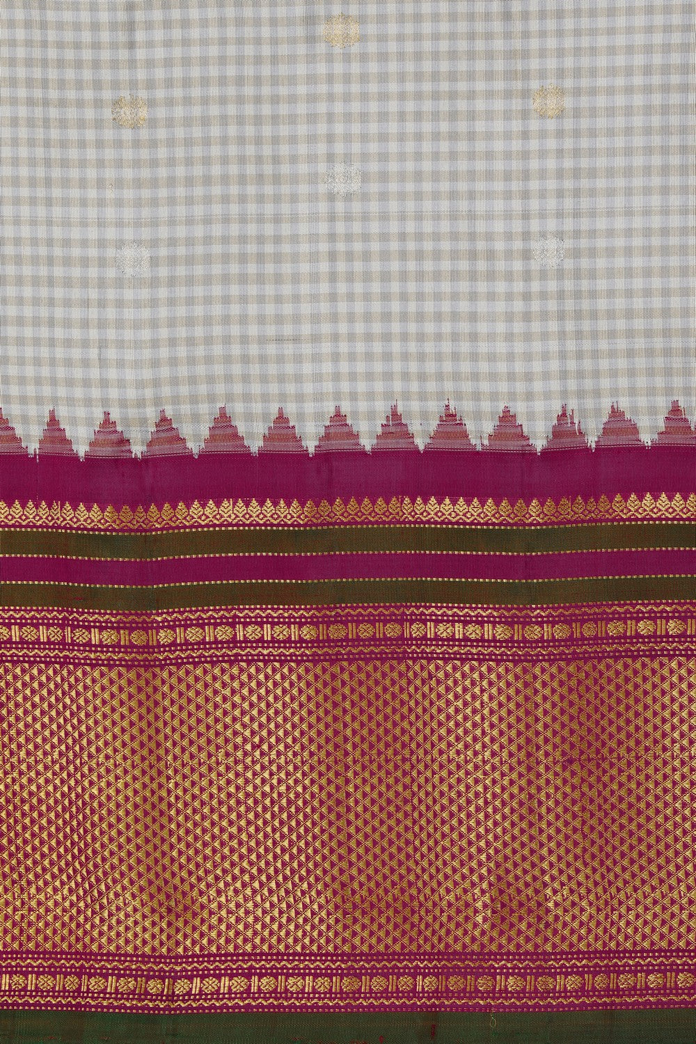 Image of Gadwal Silk Kattam Off-White Saree