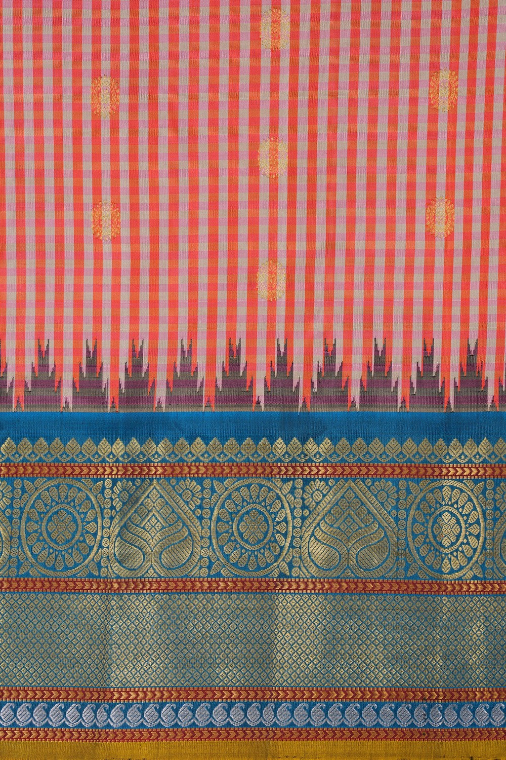 Image of Gadwal Silk Kattam Coral-Pink Saree