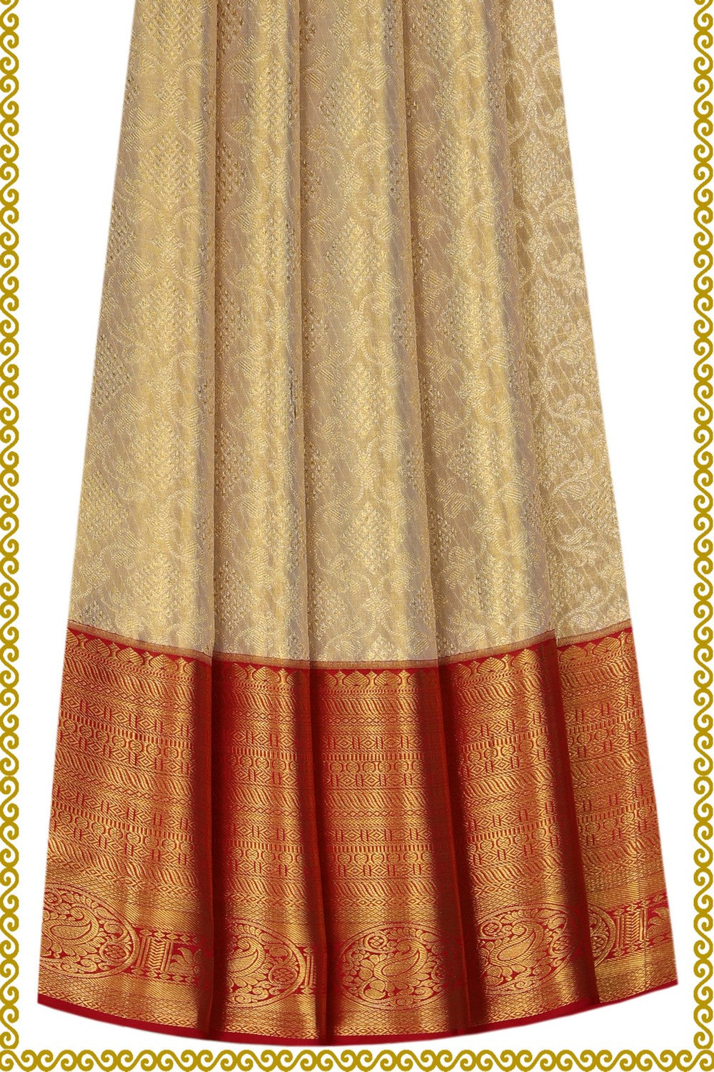 Image of Kanchipattu Pavada Gold Unstitched Set
