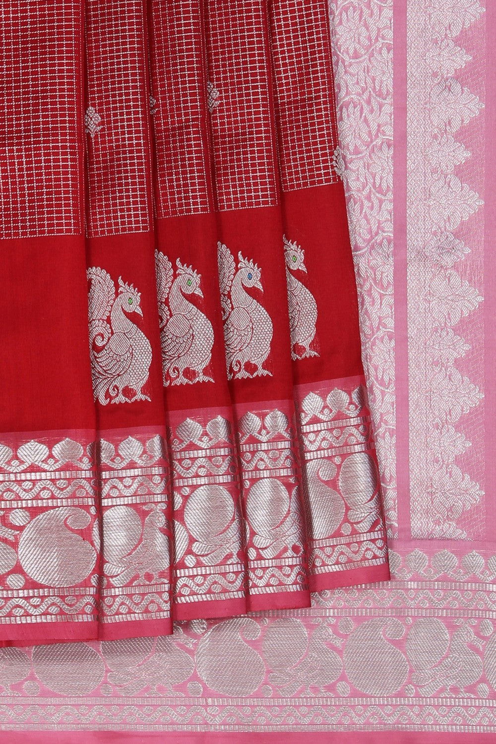 Image of Venkatagiri Silk Kattam Red Saree