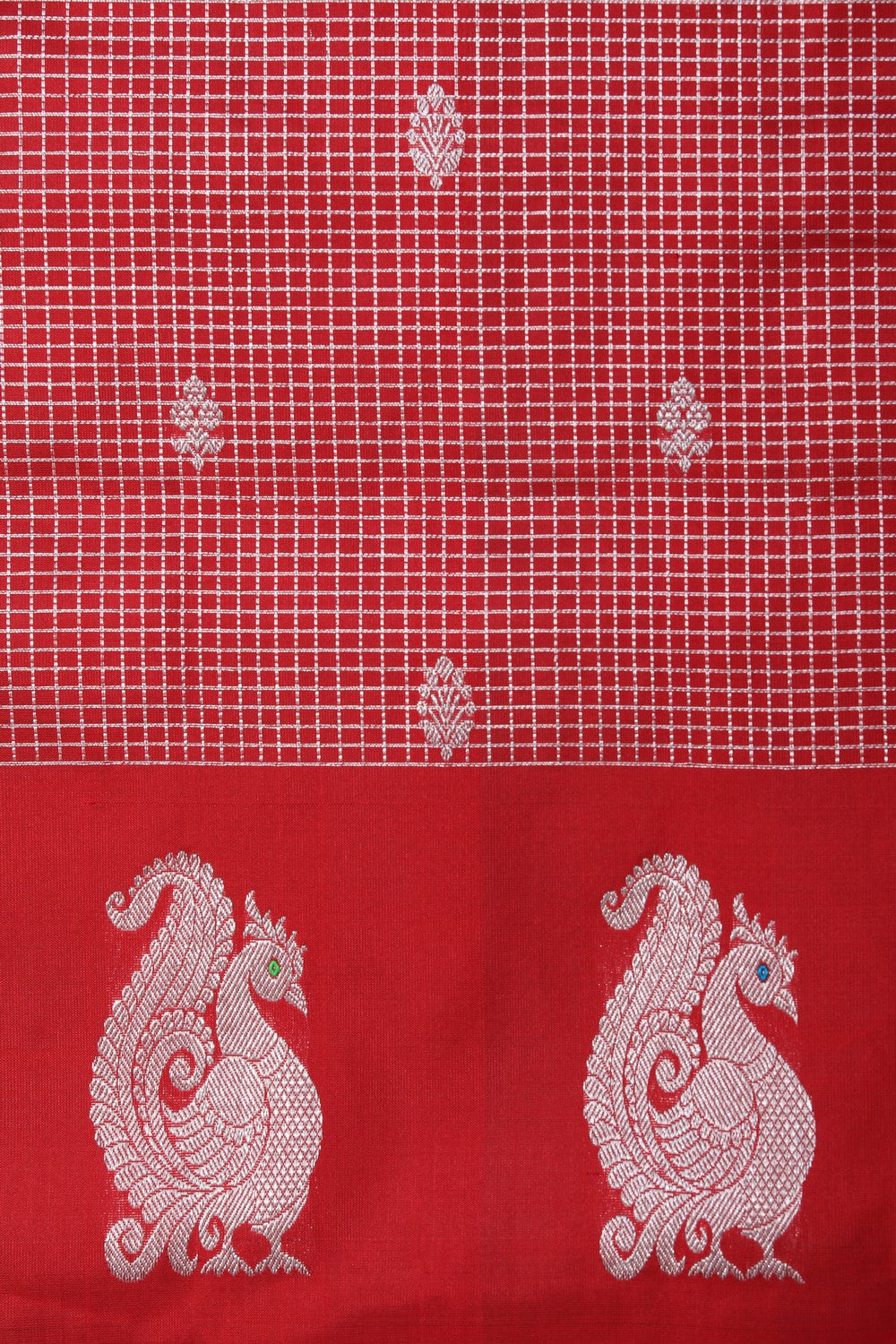 Image of Venkatagiri Silk Kattam Red Saree