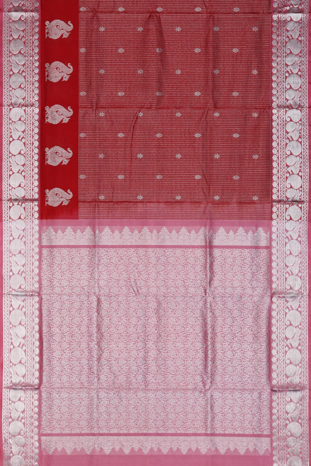 Image of Venkatagiri Silk Kattam Red Saree