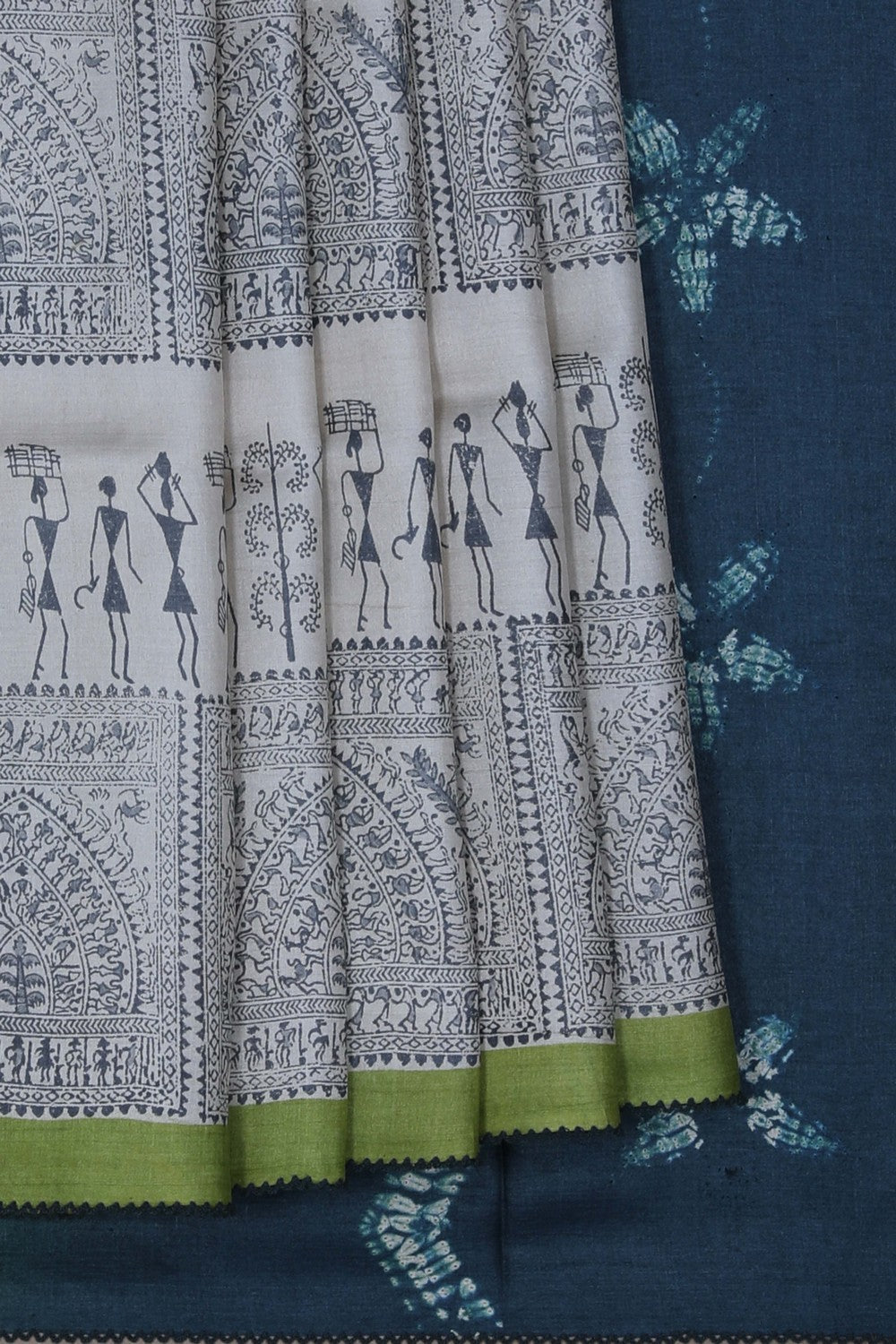 Image of A Tussar Warli Tribal Print Saree