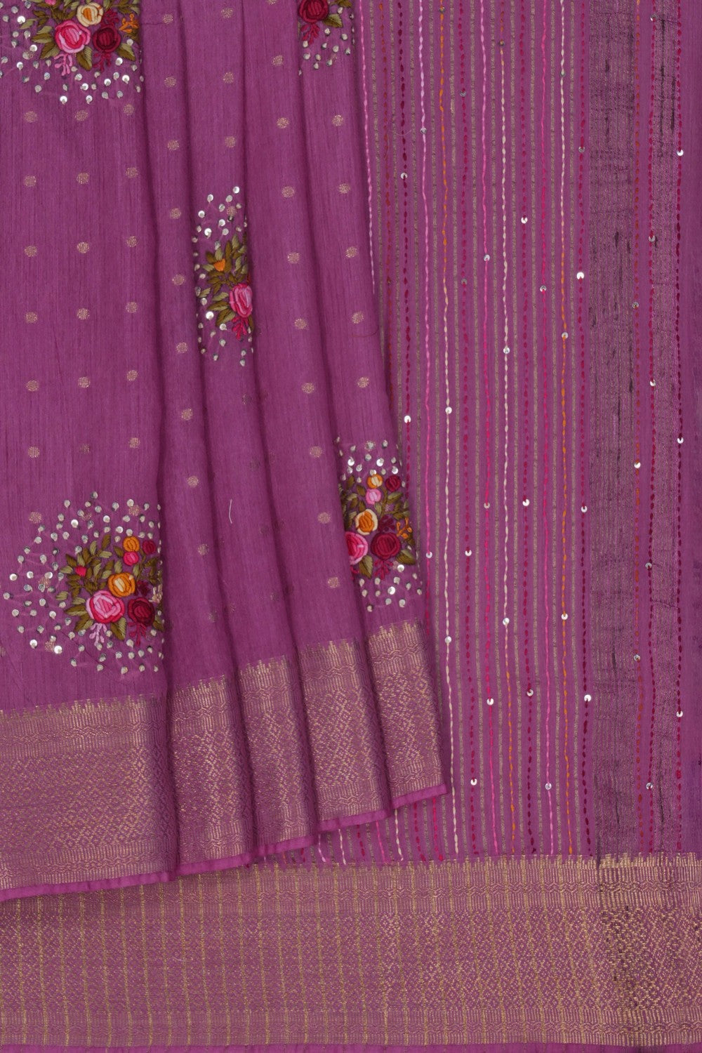 Image of A Tussar Floral Embroidery Saree