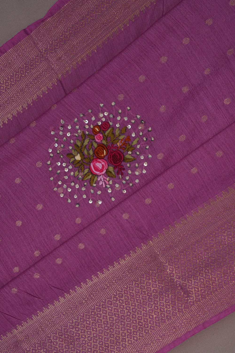 Image of A Tussar Floral Embroidery Saree
