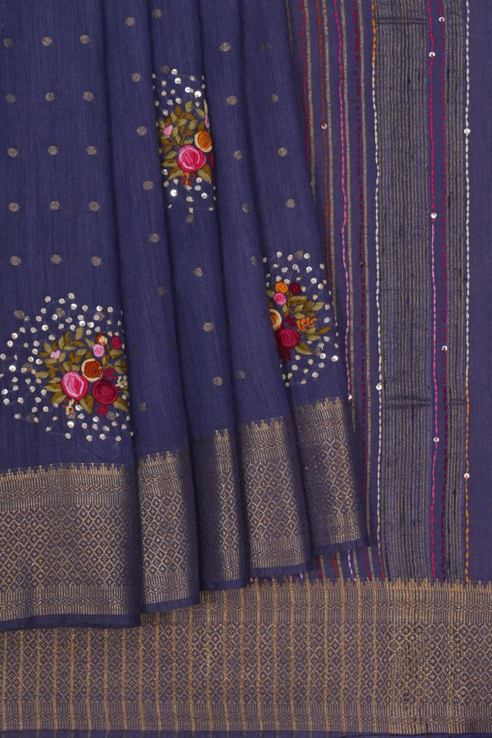 Image of A Tussar Floral Embroidery Saree