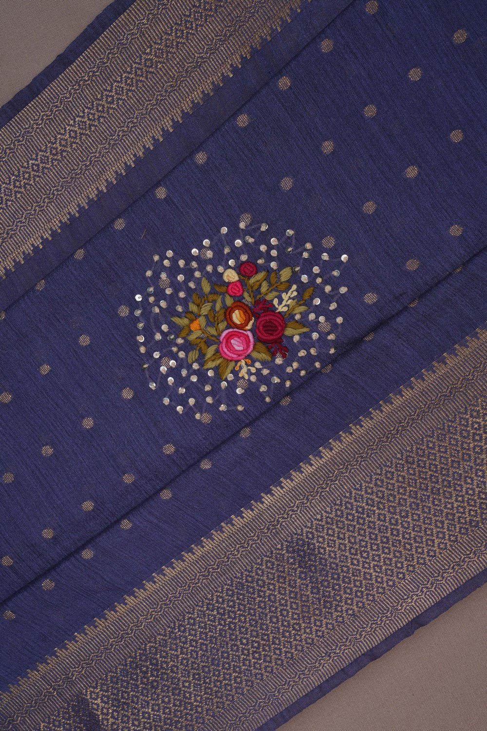 Image of A Tussar Floral Embroidery Saree