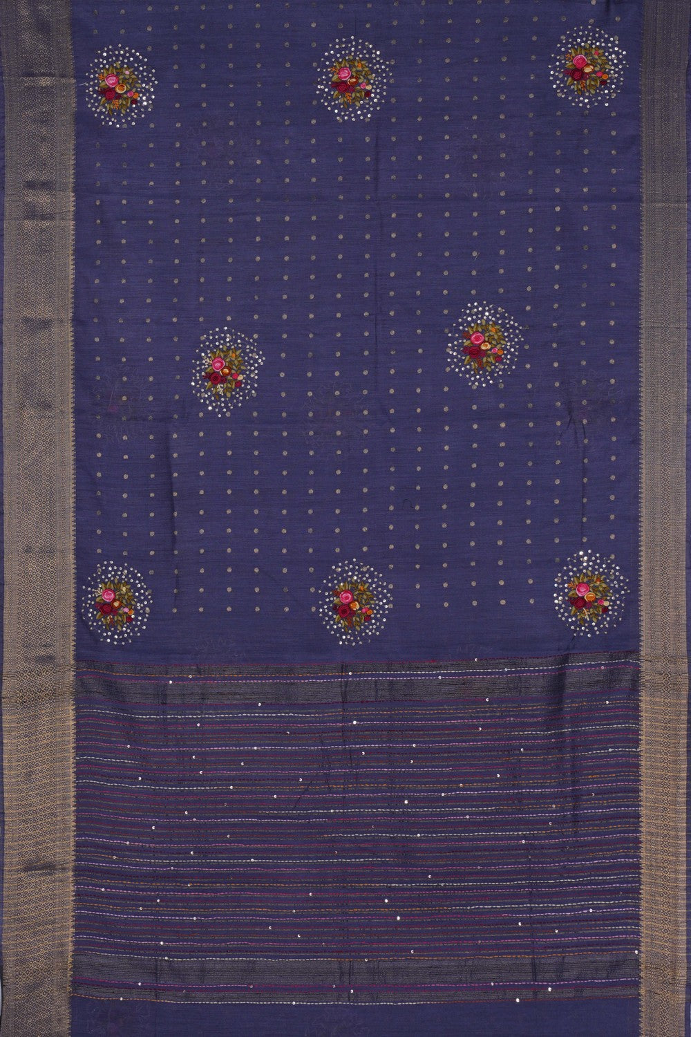 Image of A Tussar Floral Embroidery Saree