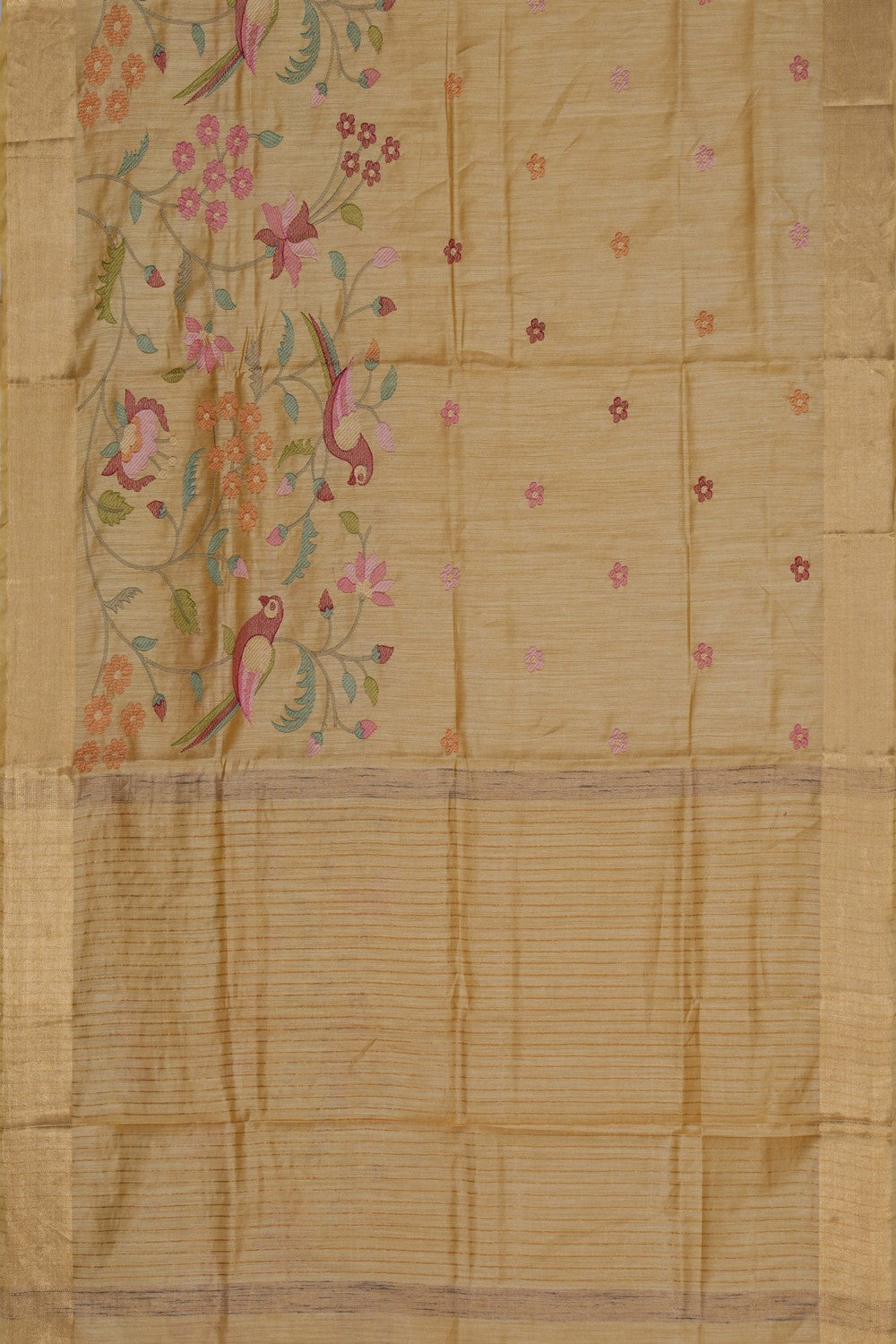 Image of A Bhagalpur Tussar Silk Pale Yellow Saree