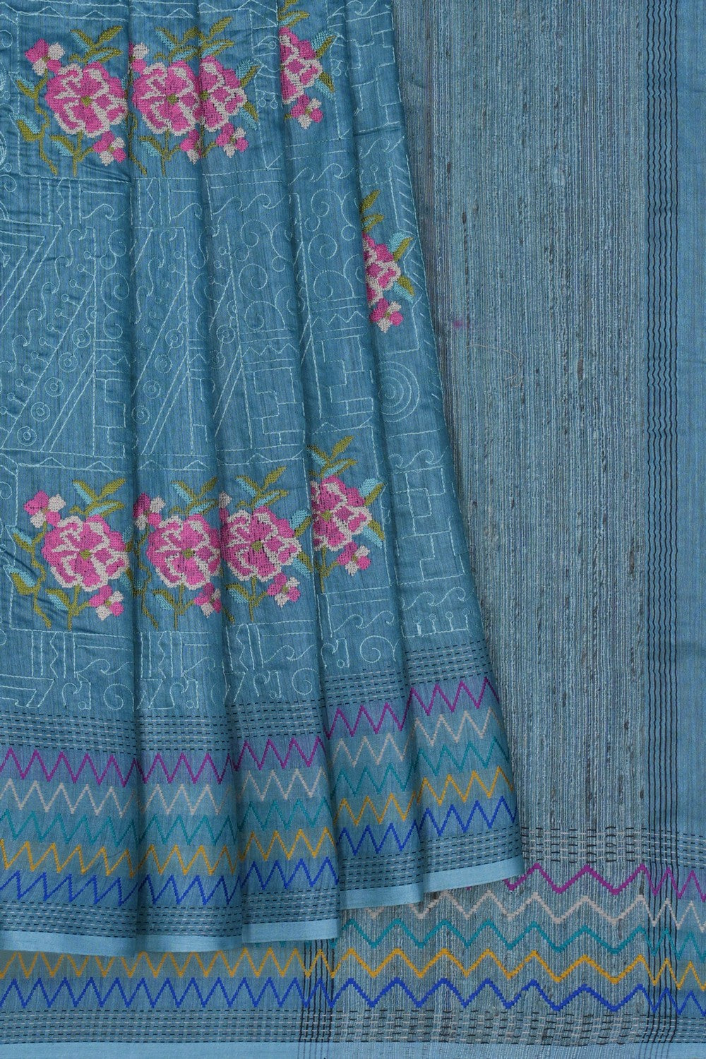 Image of A Tussar Silk Blue Saree