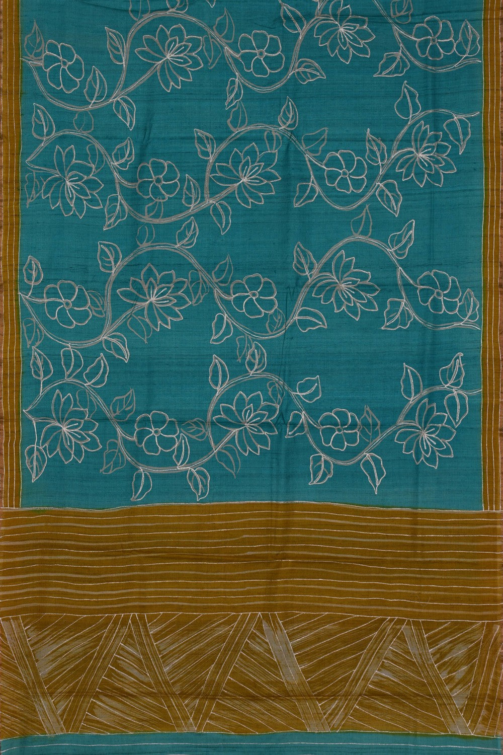 Image of A Bhagalpur Tussar Silk Turquoise-Green Saree
