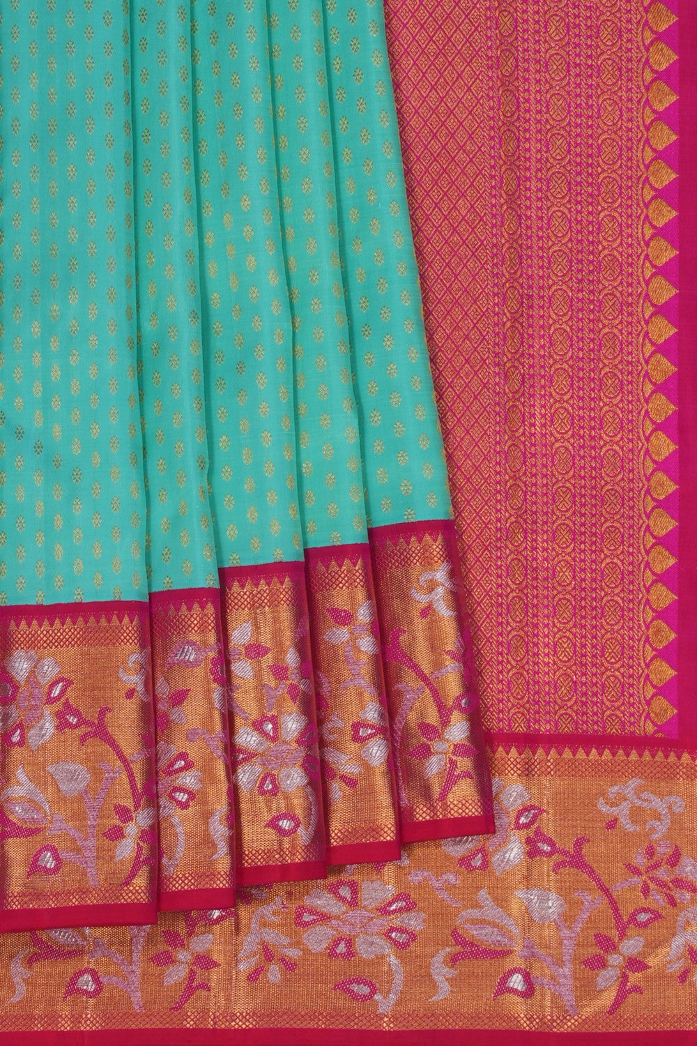Image of Arani Silk Brocade Aqua-Green Saree