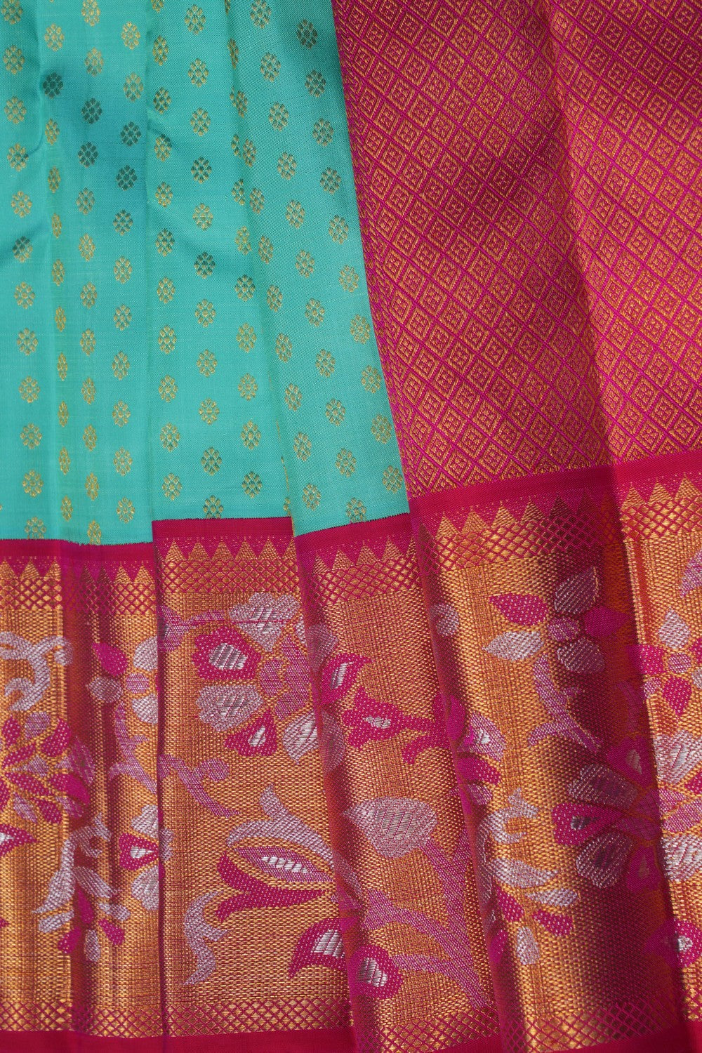 Image of Arani Silk Brocade Aqua-Green Saree