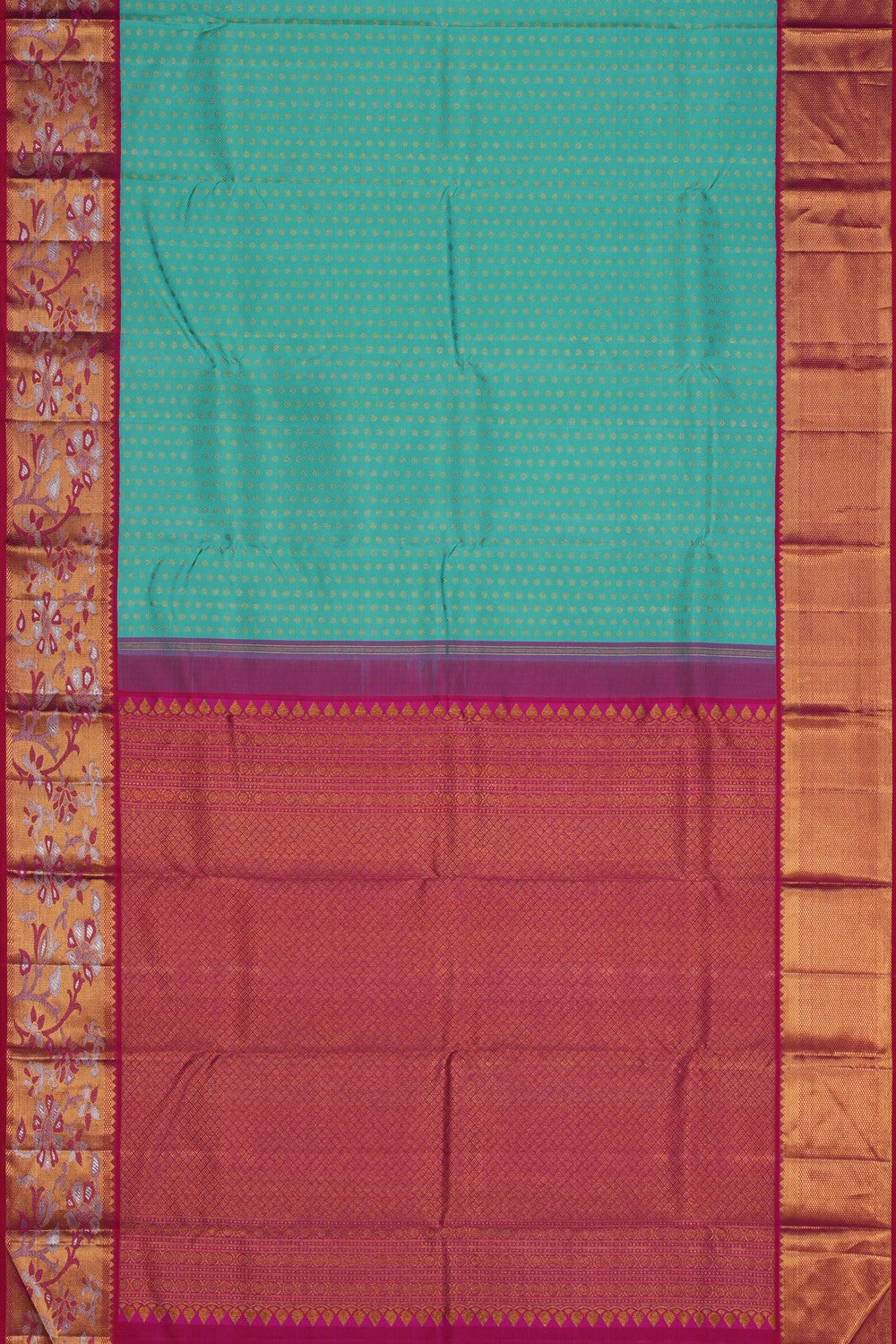 Image of Arani Silk Brocade Aqua-Green Saree