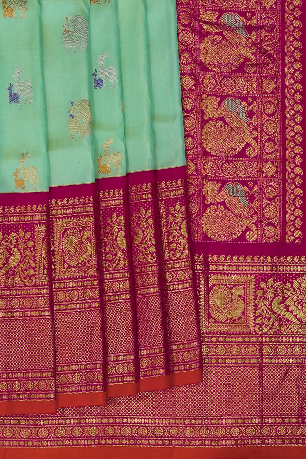 Image of Gadwal Silk Aqua-Green Saree