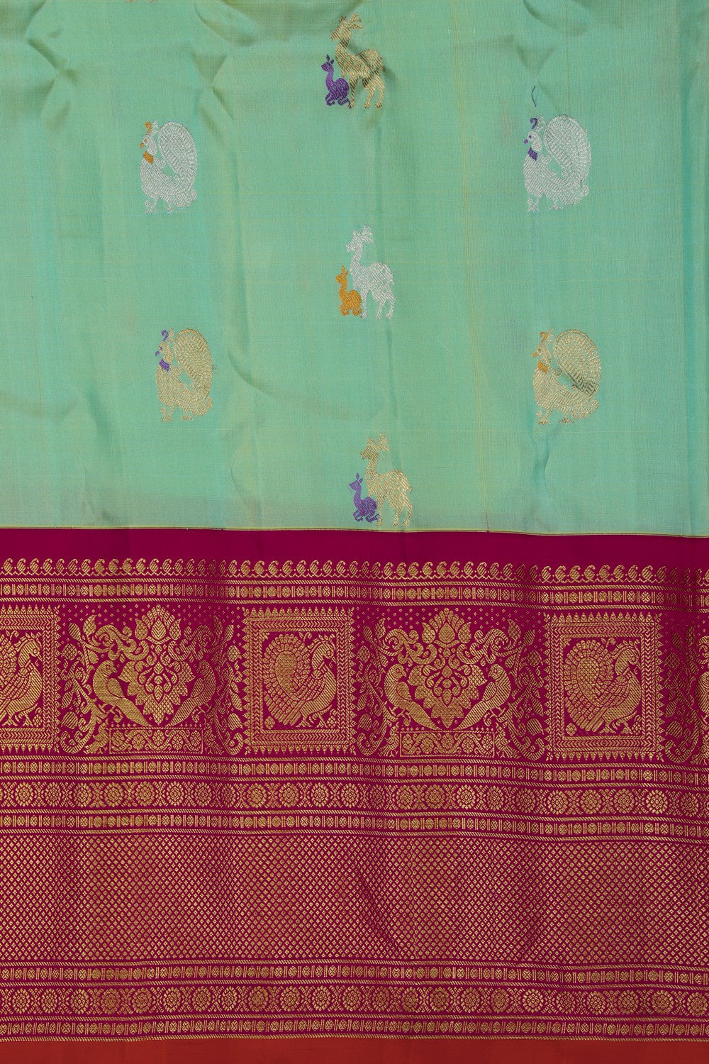 Image of Gadwal Silk Aqua-Green Saree