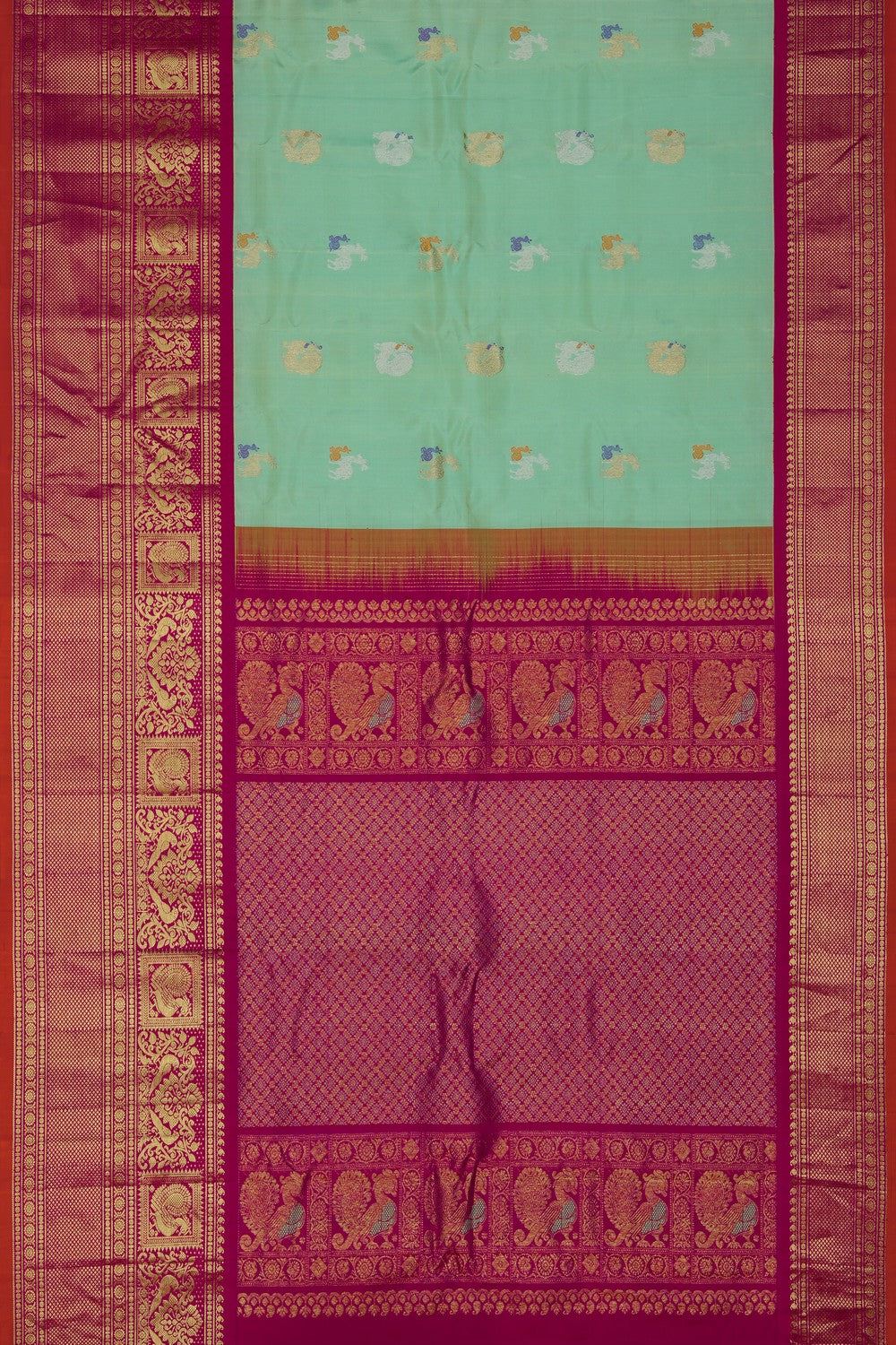 Image of Gadwal Silk Aqua-Green Saree
