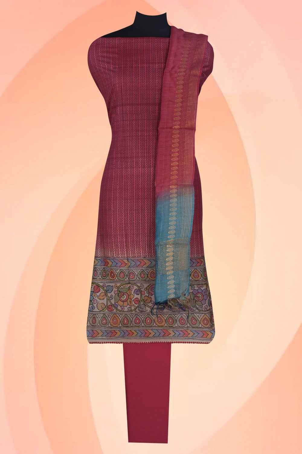 Image of Kalamkari Unstitched Suit Set Fabric (3 Pcs Set)