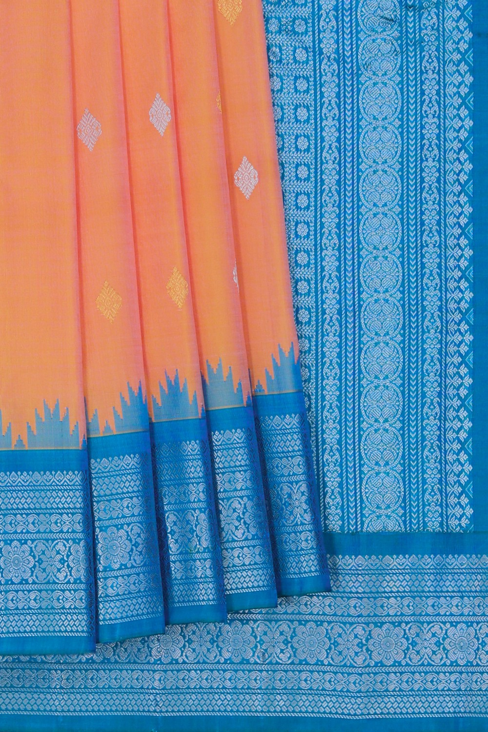 Image of Gadwal Silk Coral Peach Saree