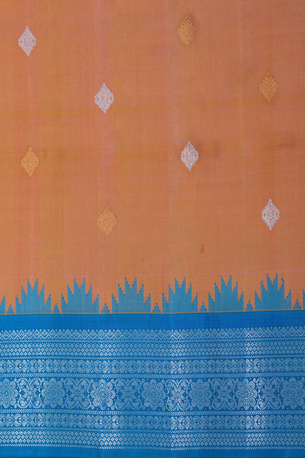 Image of Gadwal Silk Coral Peach Saree