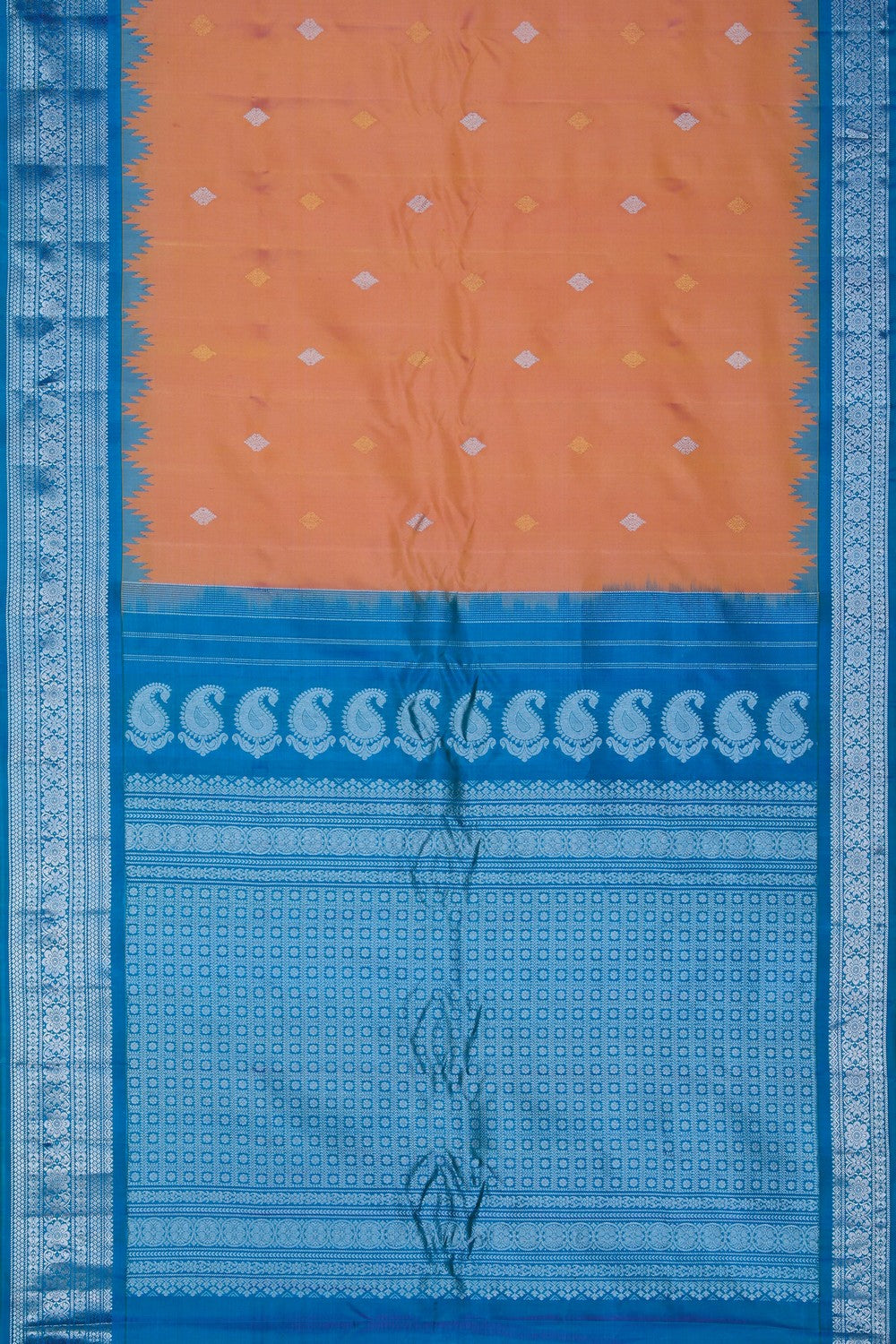 Image of Gadwal Silk Coral Peach Saree