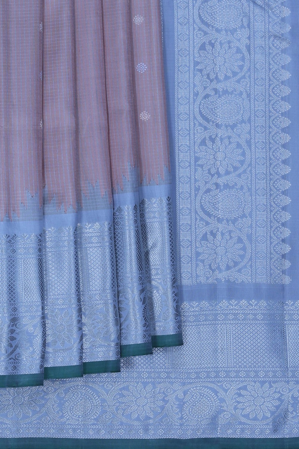 Image of Gadwal Silk Kattam Peach Saree