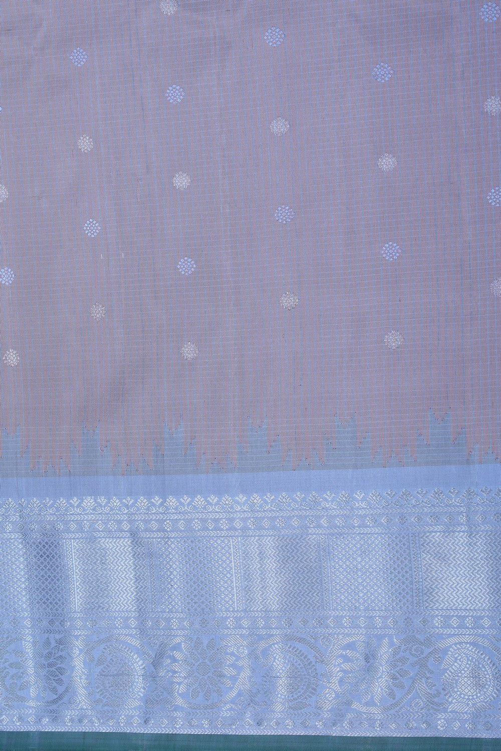 Image of Gadwal Silk Kattam Peach Saree