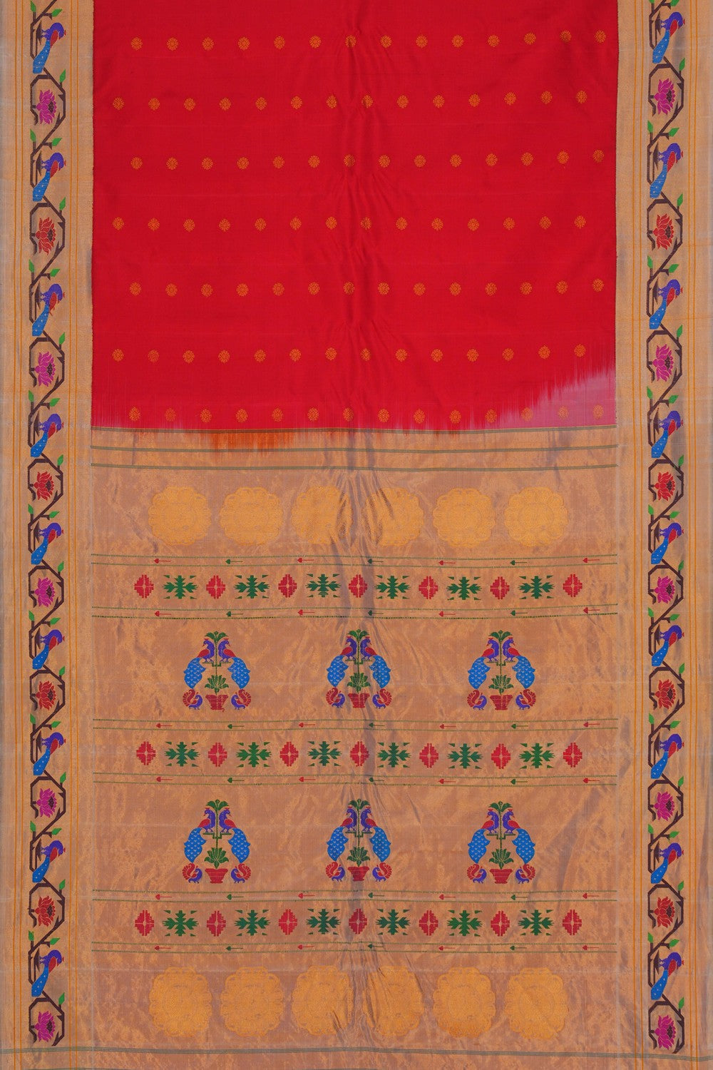 Image of This Paithani-Inspired Gadwal Red Saree