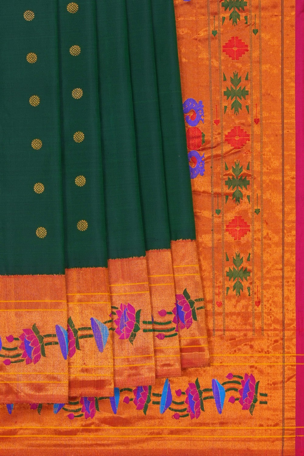 Image of This Paithani-Inspired Gadwal Green Saree