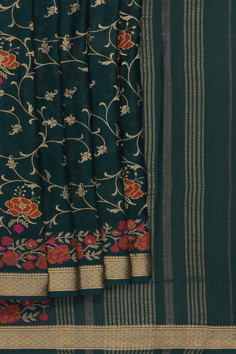 Image of Green Crepe Embroidery Saree