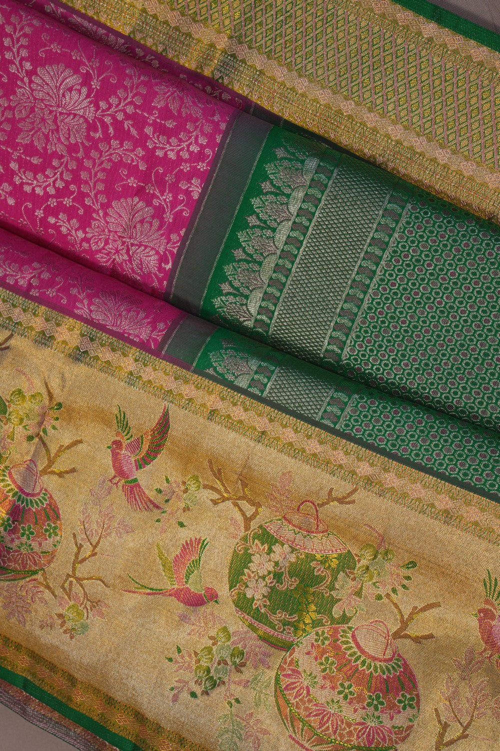 Image of Kanchi Silk Tissue Brocade Pink Saree