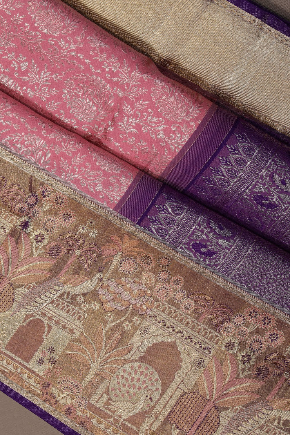 Image of Kanchi Silk Tissue Brocade Pink Saree