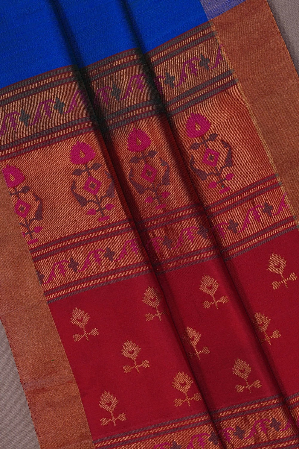 Image of Dupion Silk Blue Saree