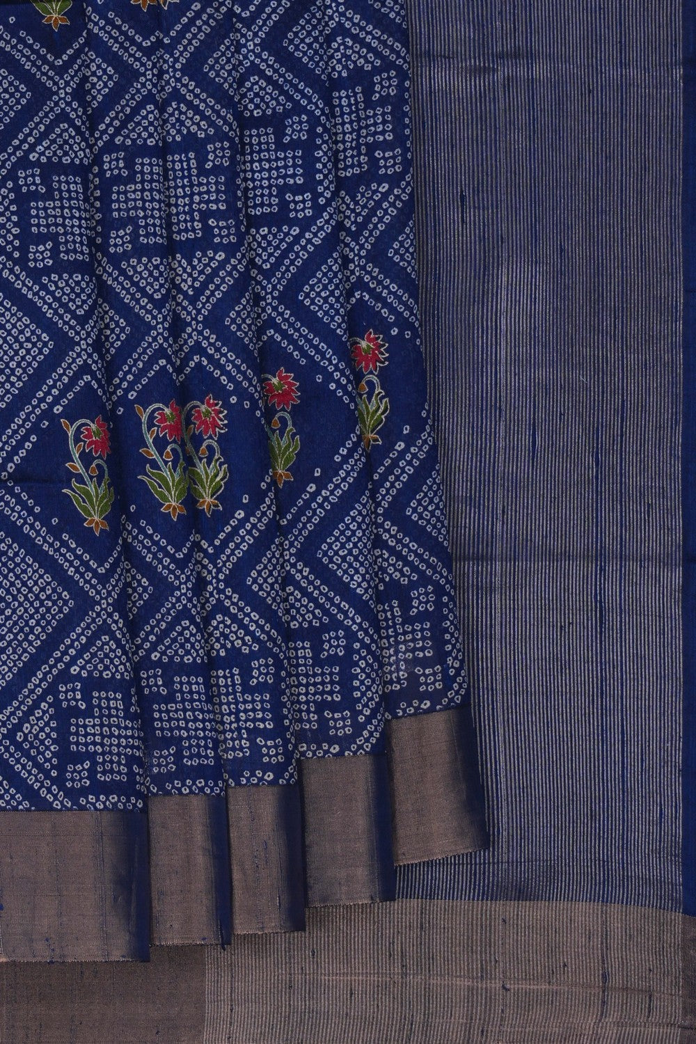 Image of Dupion Silk Navy Blue Saree