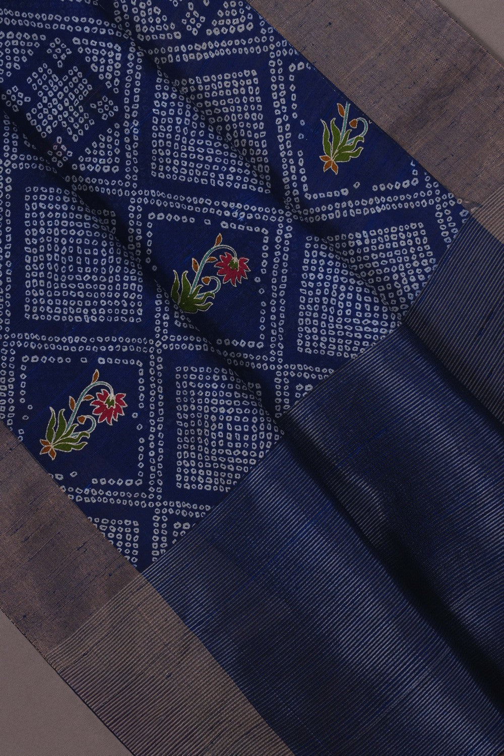 Image of Dupion Silk Navy Blue Saree