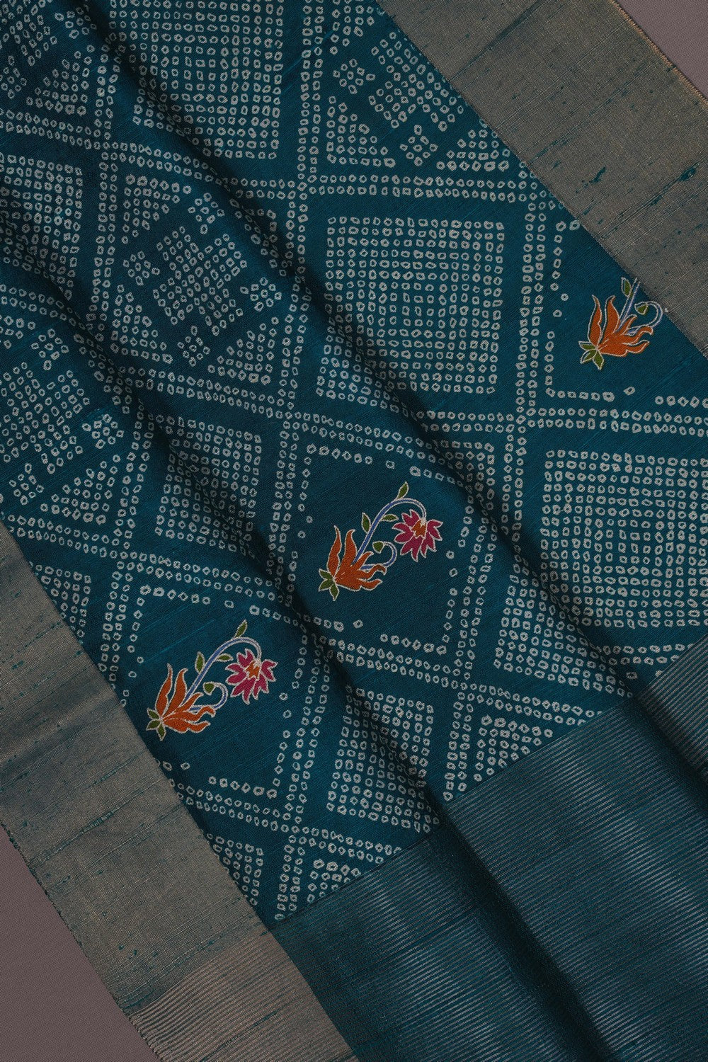 Image of Dupion Silk Teal-Blue Saree