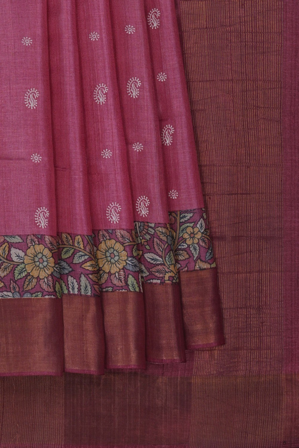 Image of A Classy Tussar Silk Saree With Embroidery Work