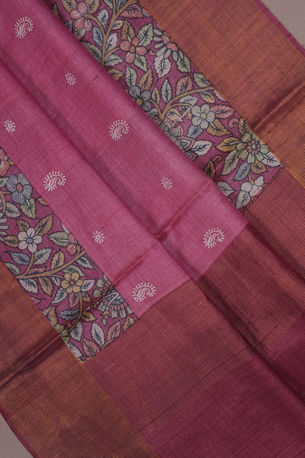Image of A Classy Tussar Silk Saree With Embroidery Work