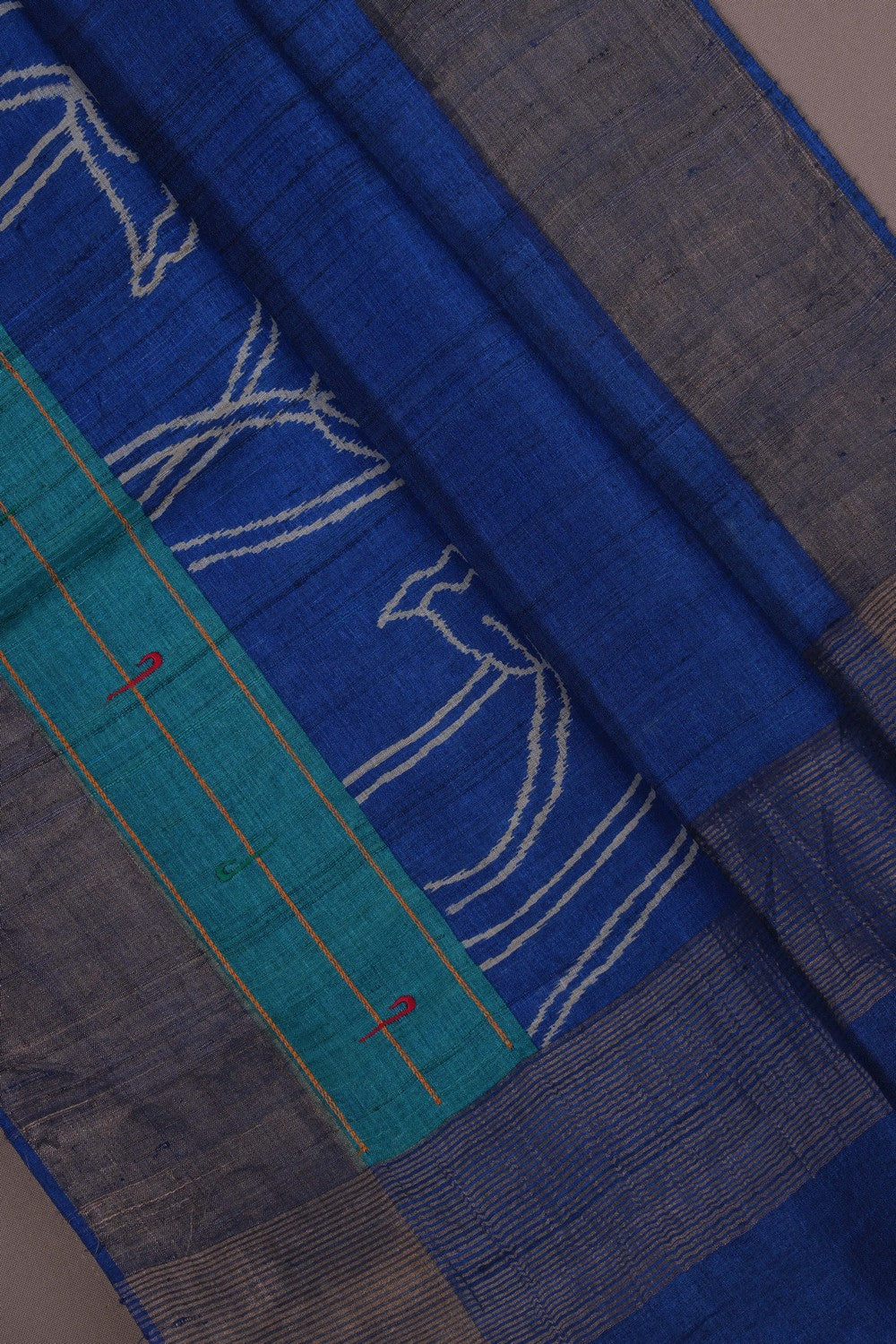 Image of A Tussar Silk Blue Saree