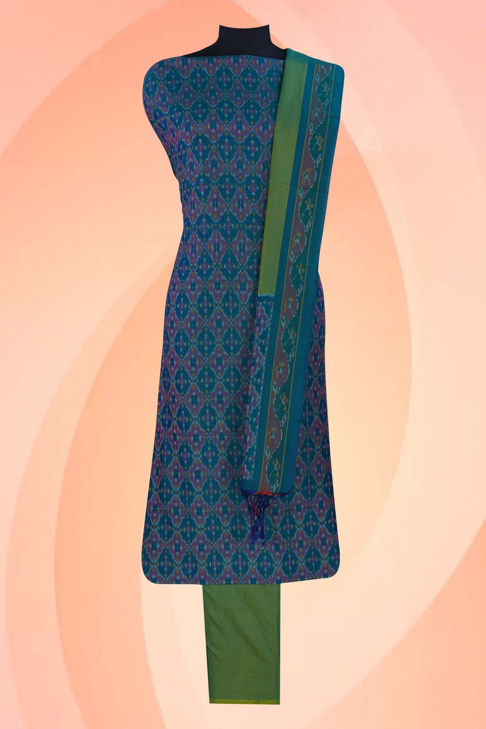 Image of Pochampally Ikat Unstitched Suit With Dupatta (3 Pcs Set)