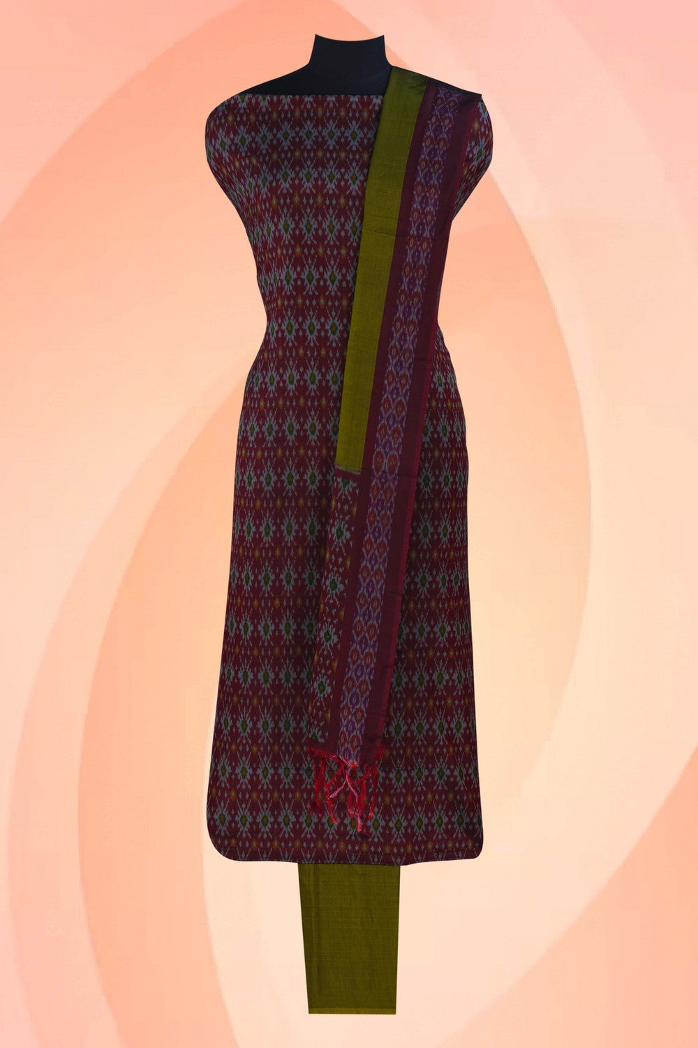 Image of Pochampally Ikat Unstitched Suit With Dupatta (3 Pcs Set)