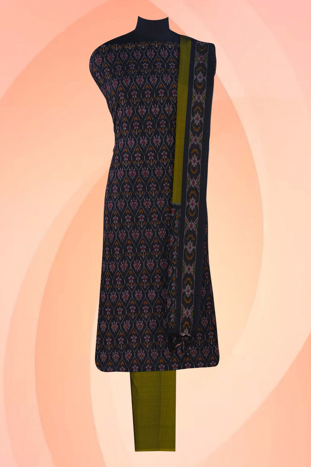 Image of Pochampally Ikat Unstitched Suit With Dupatta (3 Pcs Set)