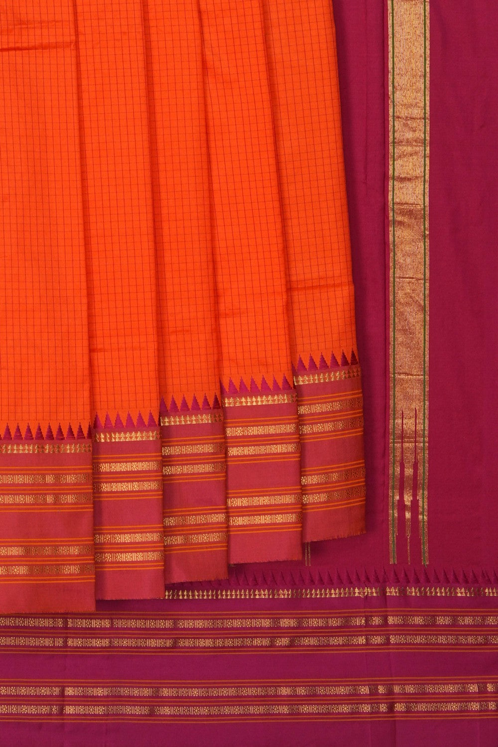 Image of Orange Narayanpet Silk Saree