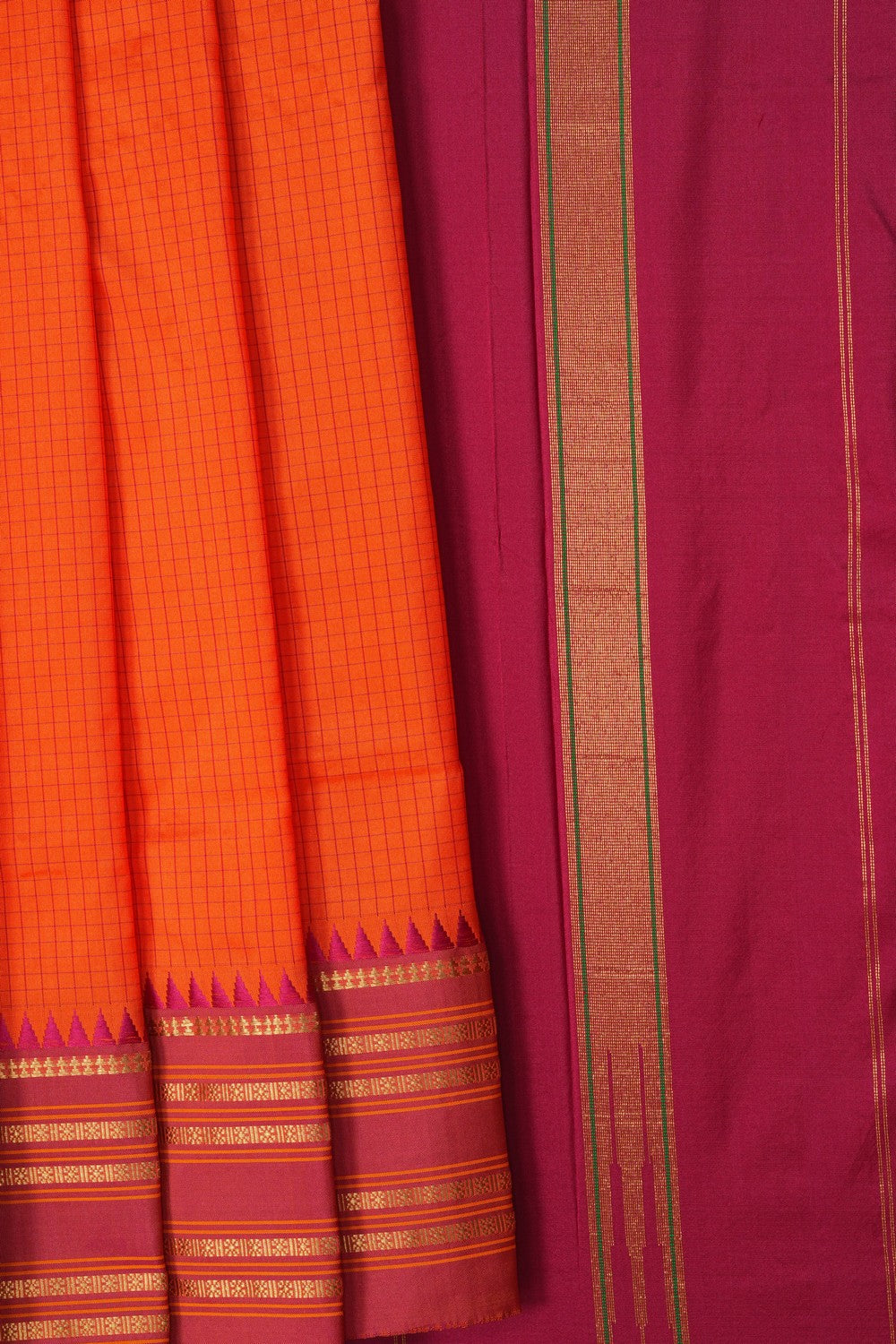 Image of Orange Narayanpet Silk Saree