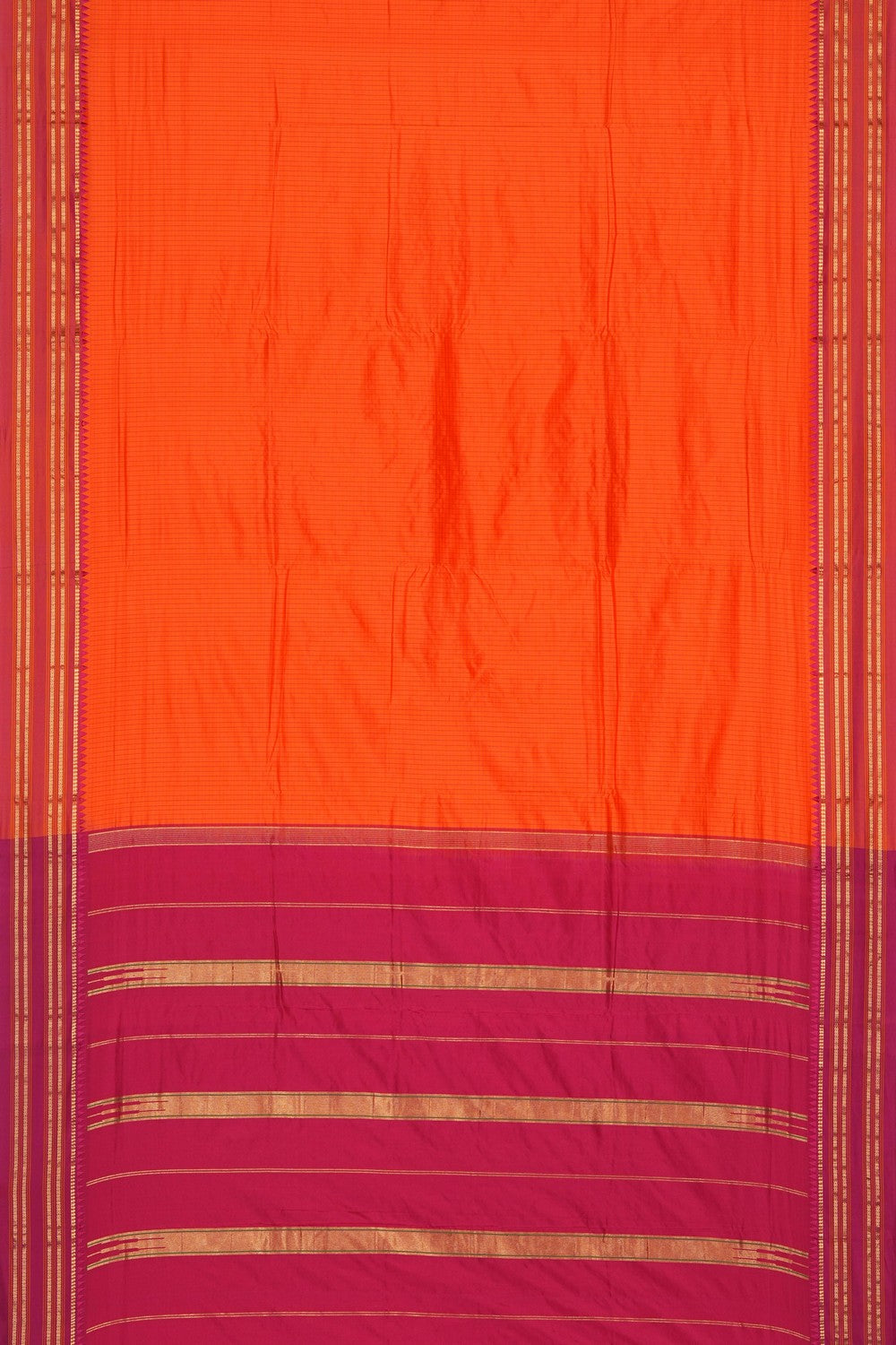 Image of Orange Narayanpet Silk Saree